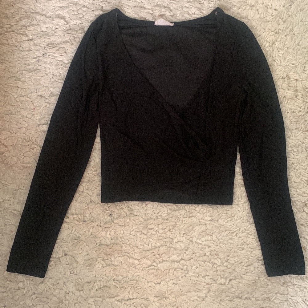 Black Long Sleeve Wrap Top